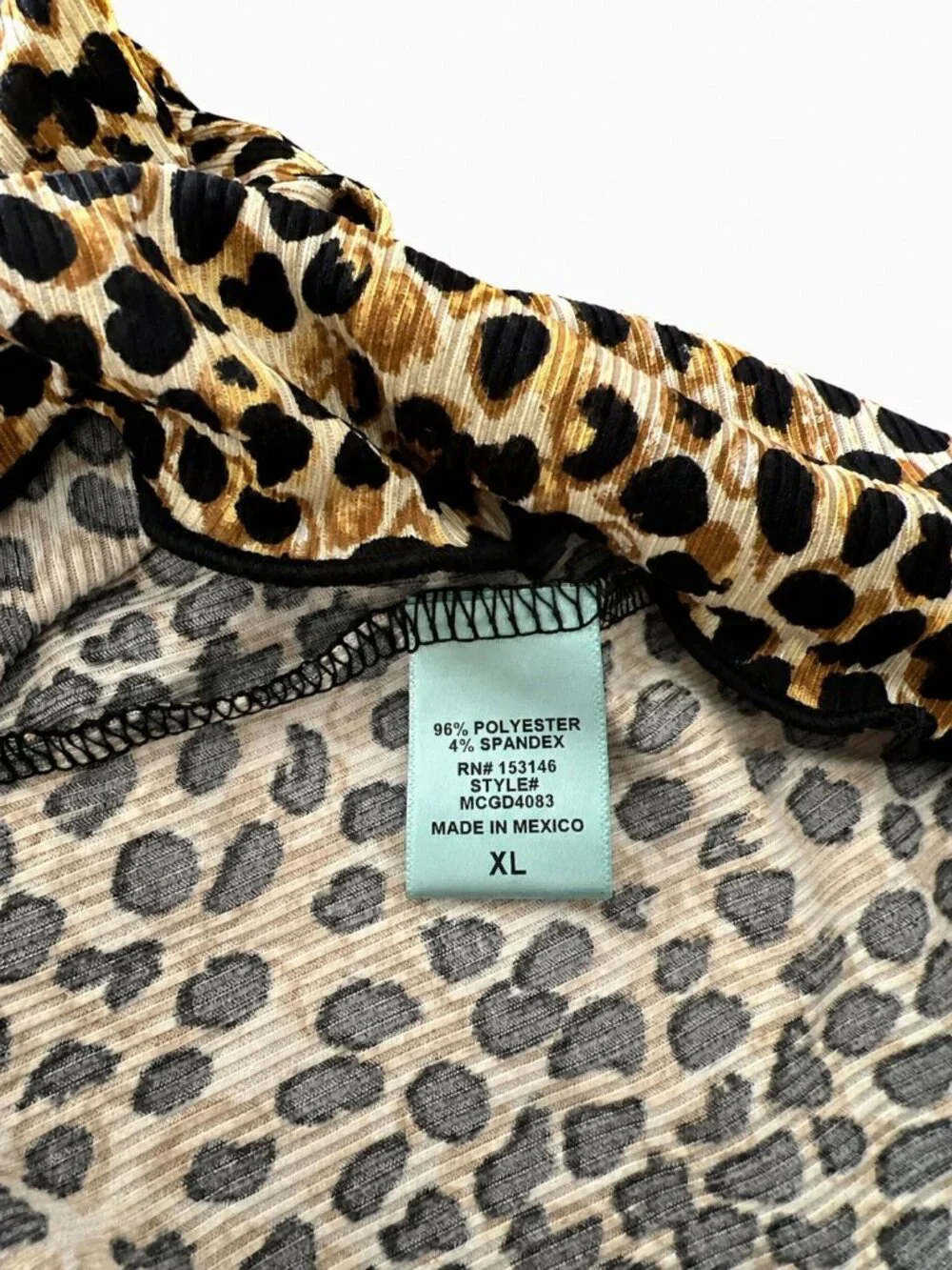 Leopard Print Bodycon Dress XL Fitted Stretch Ribbed - Picture 5 of 6